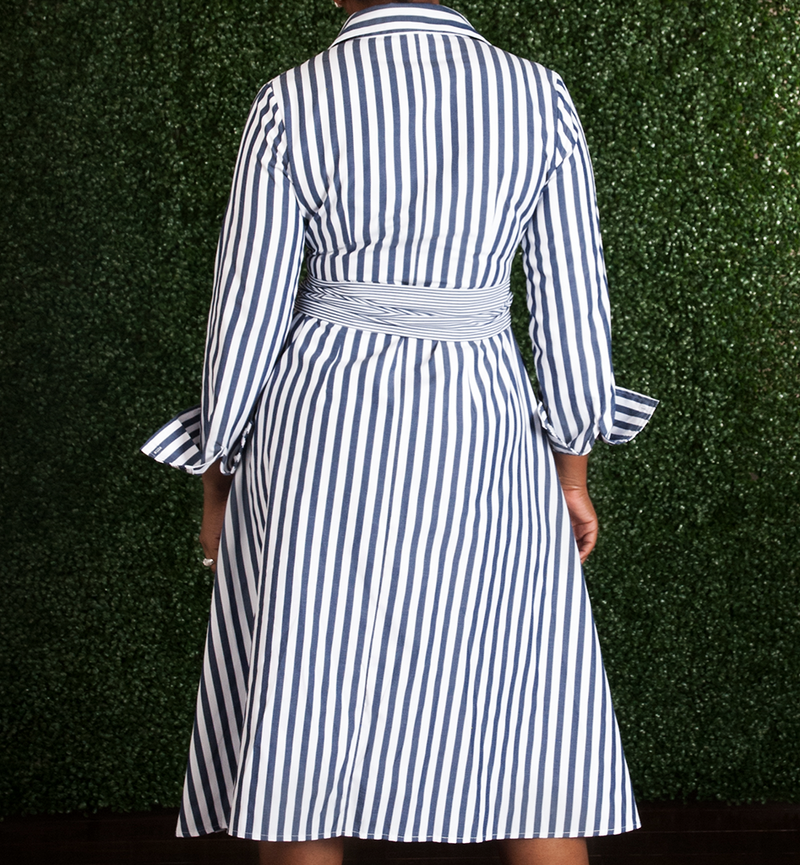 Navy Blue and White Striped Dress ...